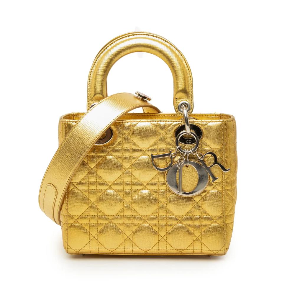 Маленькая сумка-сэтчел Metallic Grained Calfskin Cannage My ABCDior Lady Dior (2016 год) 1