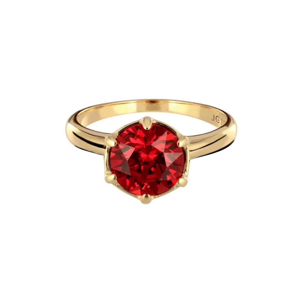 Кольцо-солитер с кристаллами Swarovski® Ruby Red – серебро с золотым покрытием 3