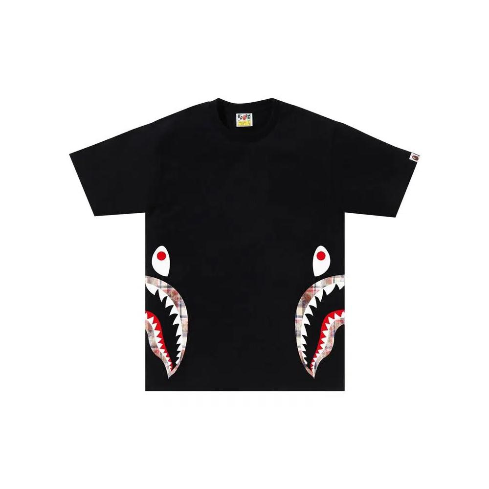 Футболки с коротким рукавом BAPE Bleached Check Side Shark Tee 'Black' 1
