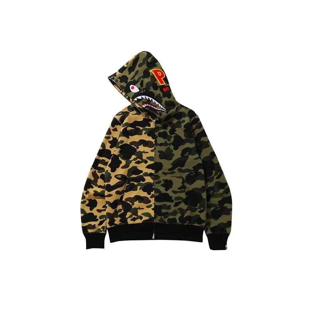 Zip Ups BAPE 1st Camo Half Shark Full Zip Hoodie 'Зеленый/Желтый' 2