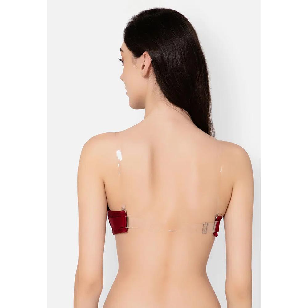 Clovia Invisi Padded Underwired Full Coverage Strapless Balconette Bra бордового цвета с прозрачными бретелями и поясом — кружево 6