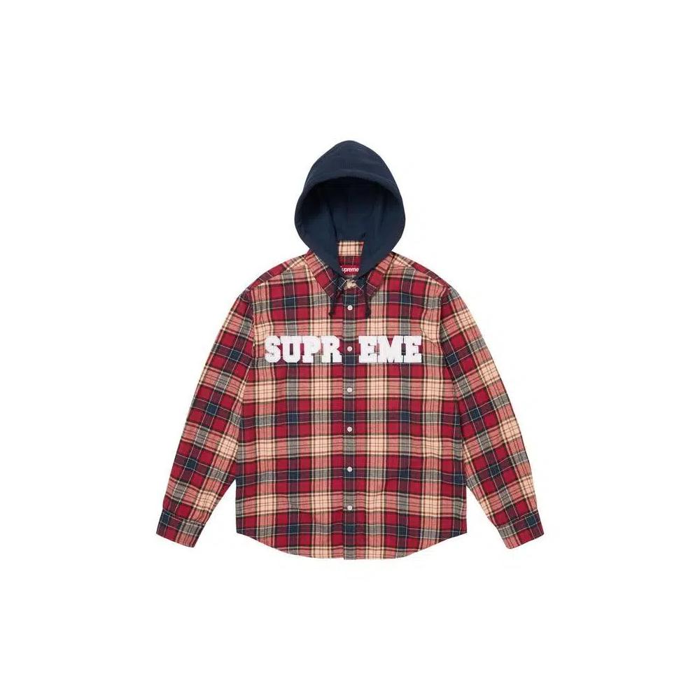 Фланелевая рубашка с капюшоном Supreme Appliqué 'Red' 1