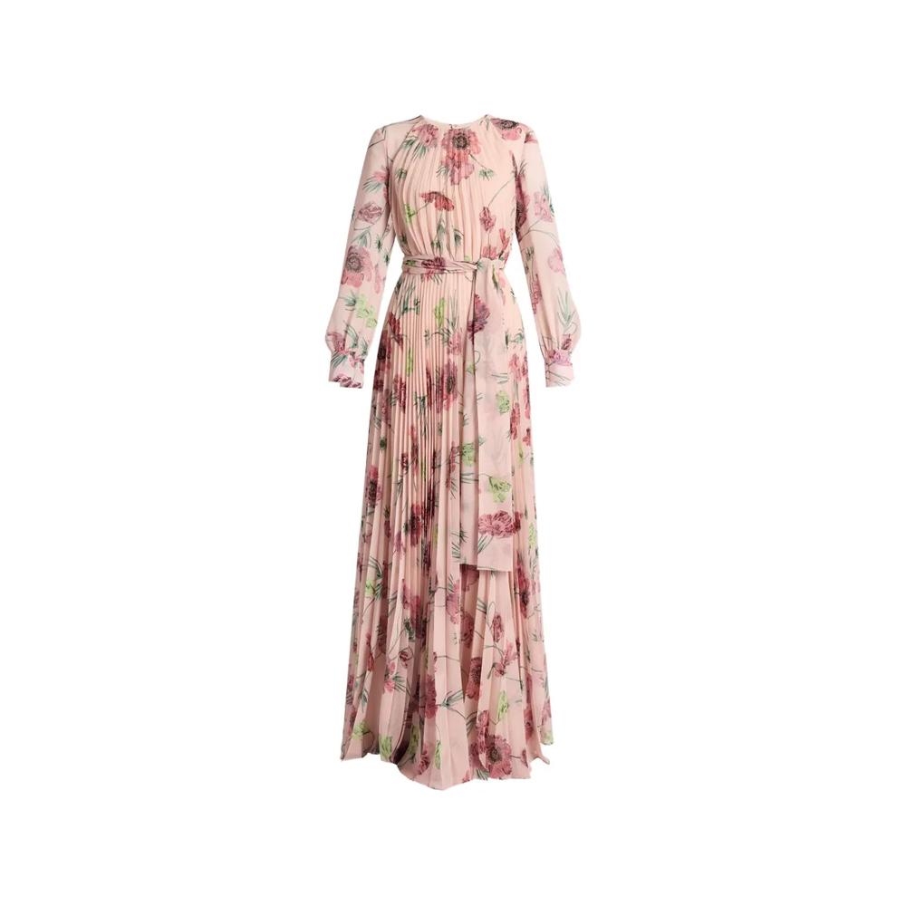 floral pleatable voile long sleeve gown 1