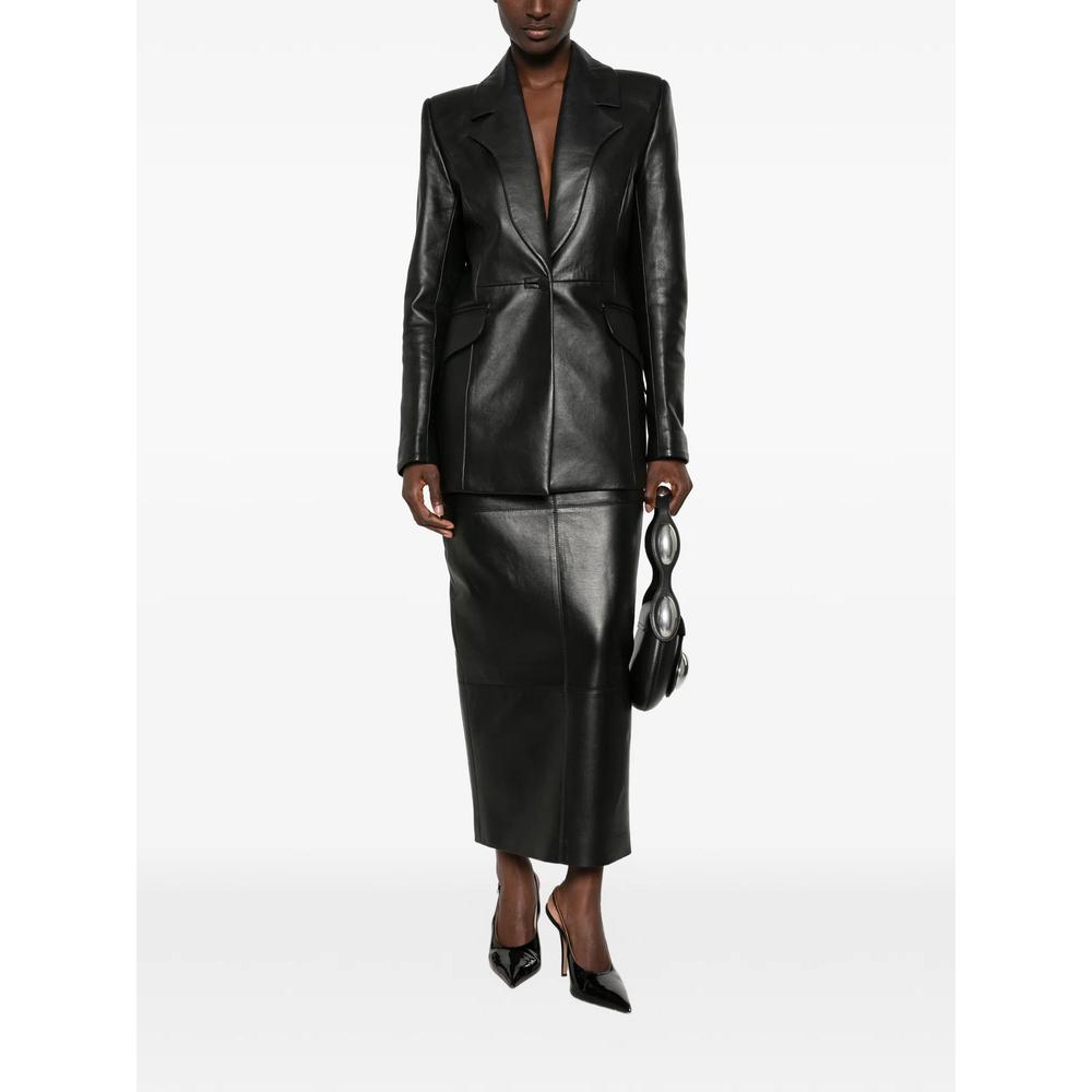 padded-shoulder leather blazer 2