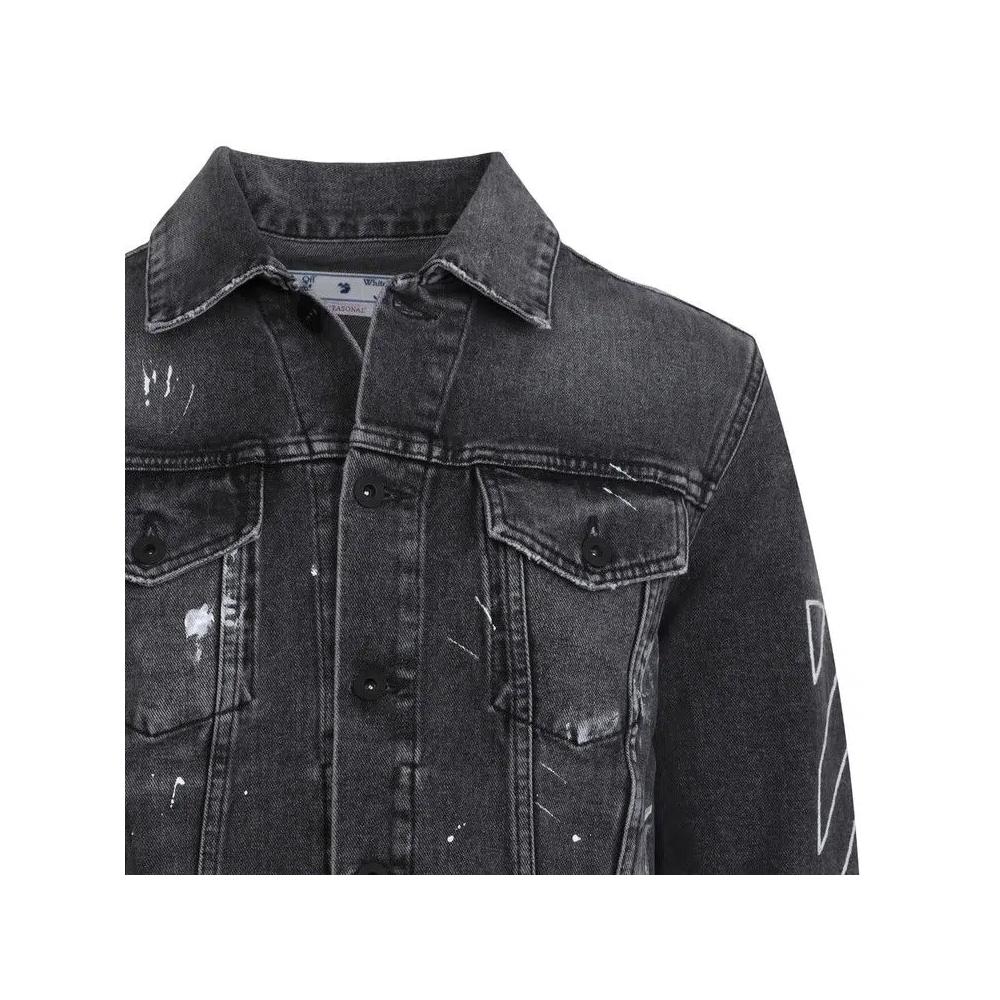 Джинсовые куртки Off-White Diag Outline Paint Slim Jacket 'Серый' 3