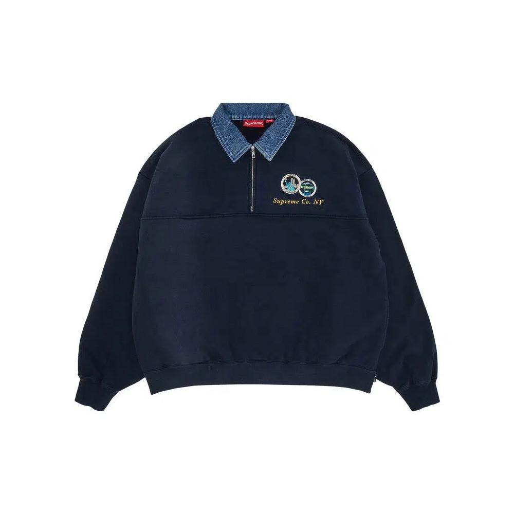 Полузастежка Supreme Denim Collar Half Zip Sweatshirt 'Navy' 1