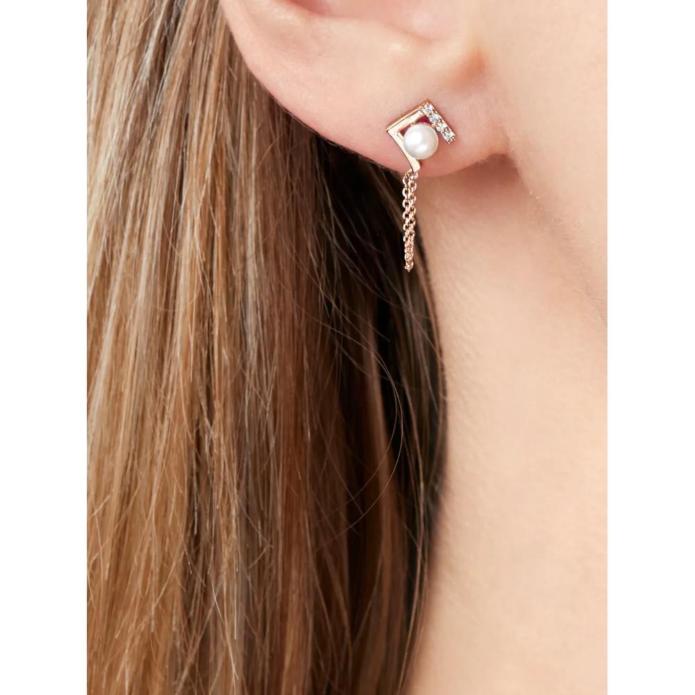 Серьги Trend из розового золота с жемчугом и бриллиантами 2