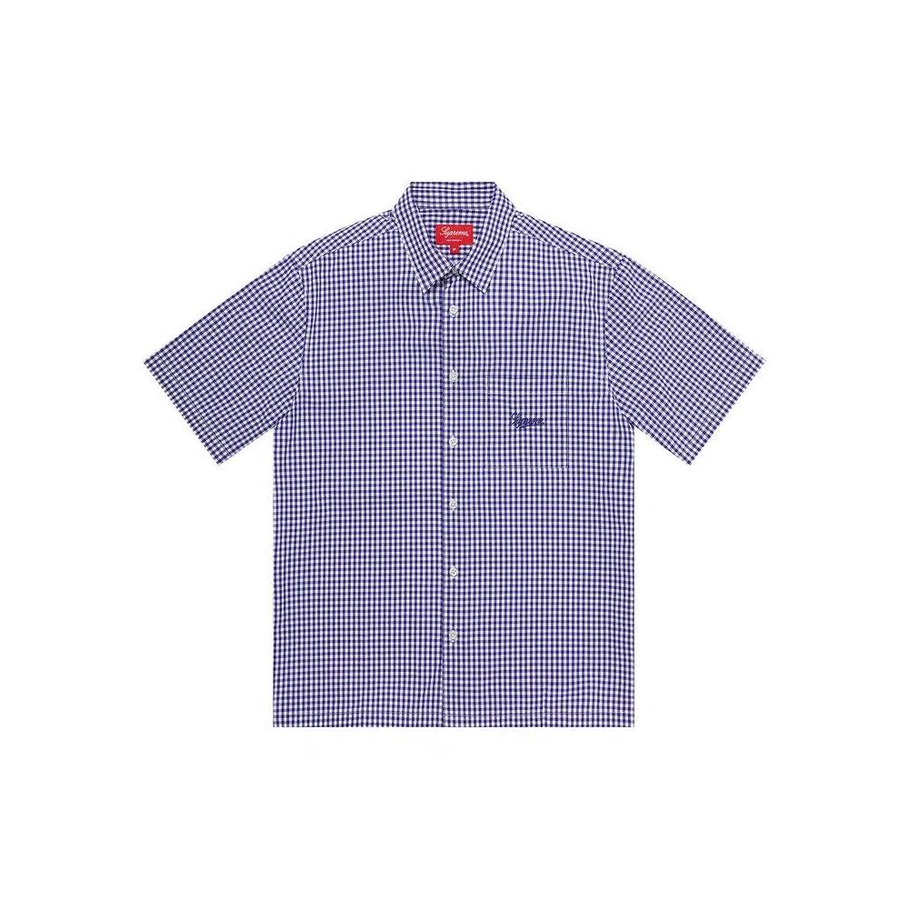 Рубашки на пуговицах Supreme Gingham Рубашка с коротким рукавом 'Темно-синий' 1