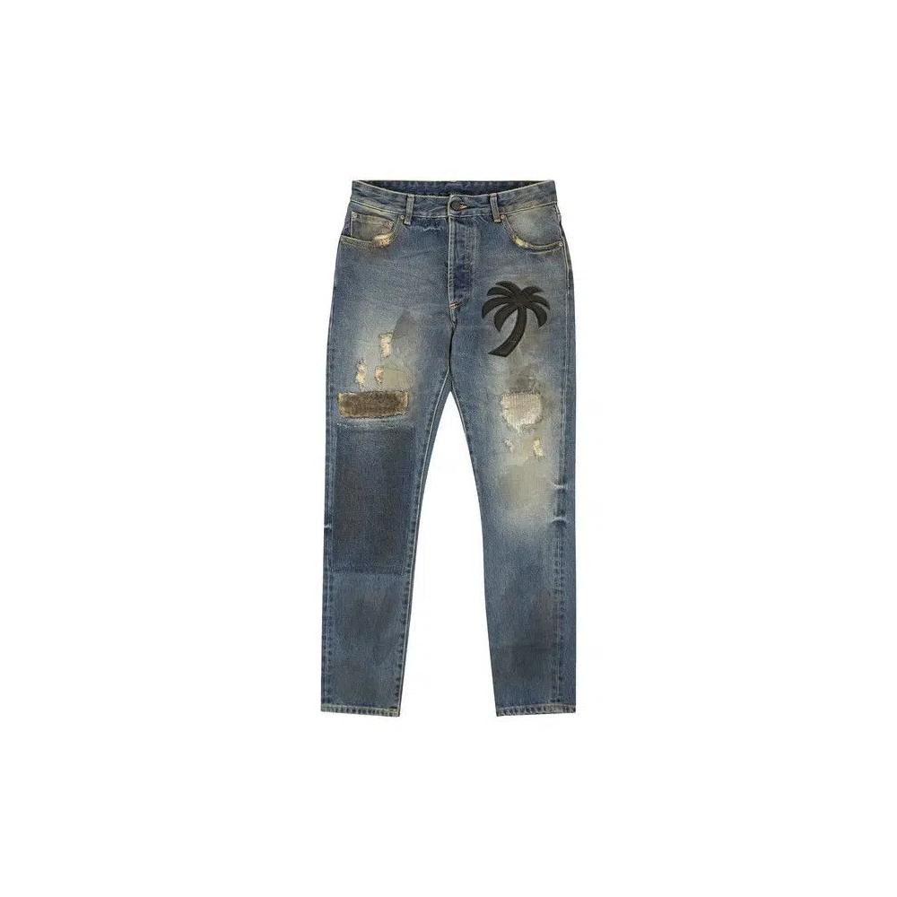 Palm Angels Curved Palm Patch Detail Straight Leg Jeans 'Синий' 1
