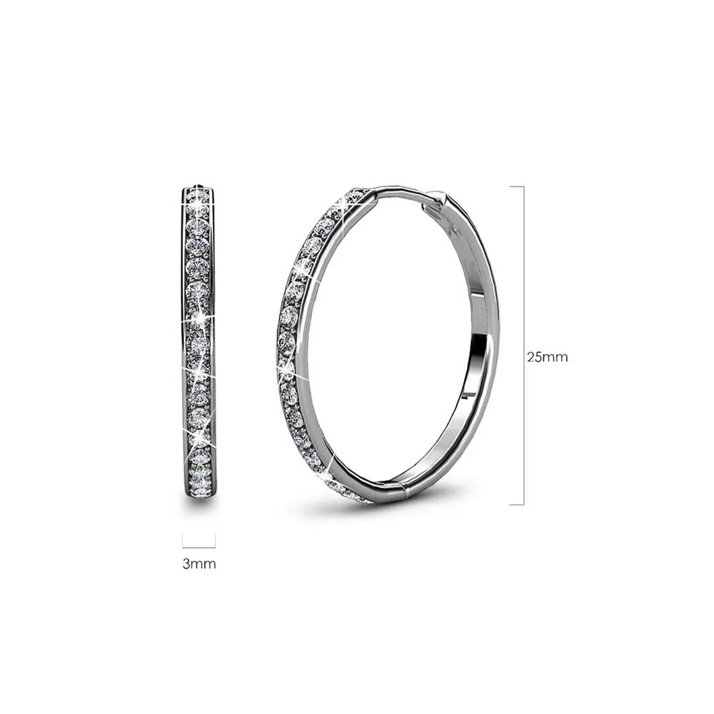 Украшенные серьги-кольца с кристаллами SWAROVSKI® - Белое золото/Прозрачный 7
