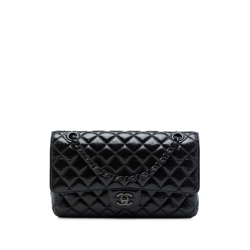 2020 Medium Classic Shiny Crumpled Calfskin So Black Double Flap shoulder bag 1