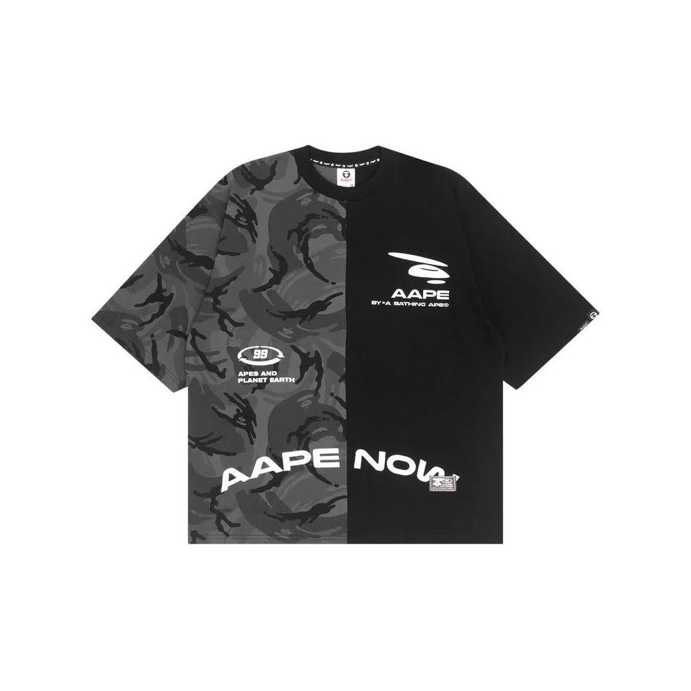 Футболка AAPE Moonface Camo Colour Blocked Tee 'Черный' 1