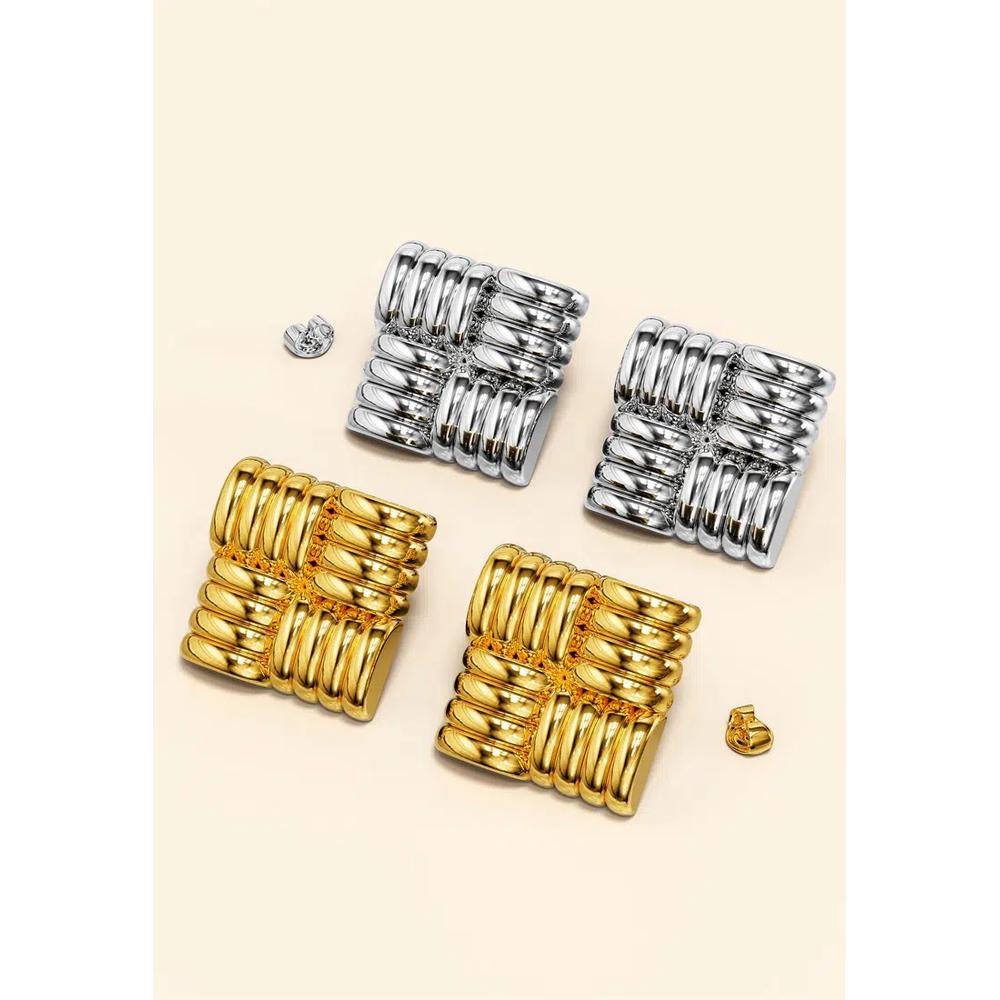 Многослойные серьги-гвоздики Ridged Square Gold 5