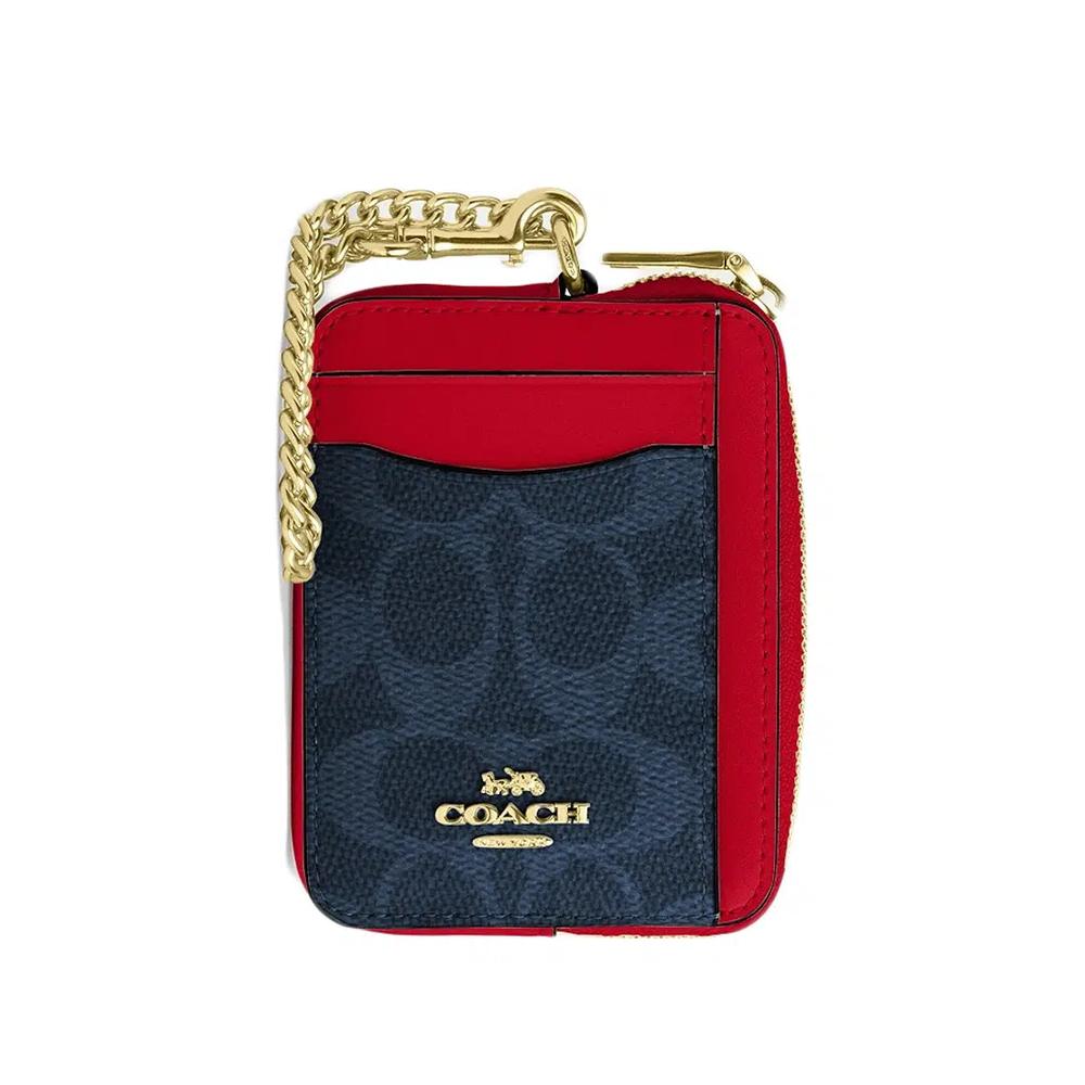 Кошелек-картхолдер Coach Zip Card Case из фирменного канваса - деним/ярко-красный 3