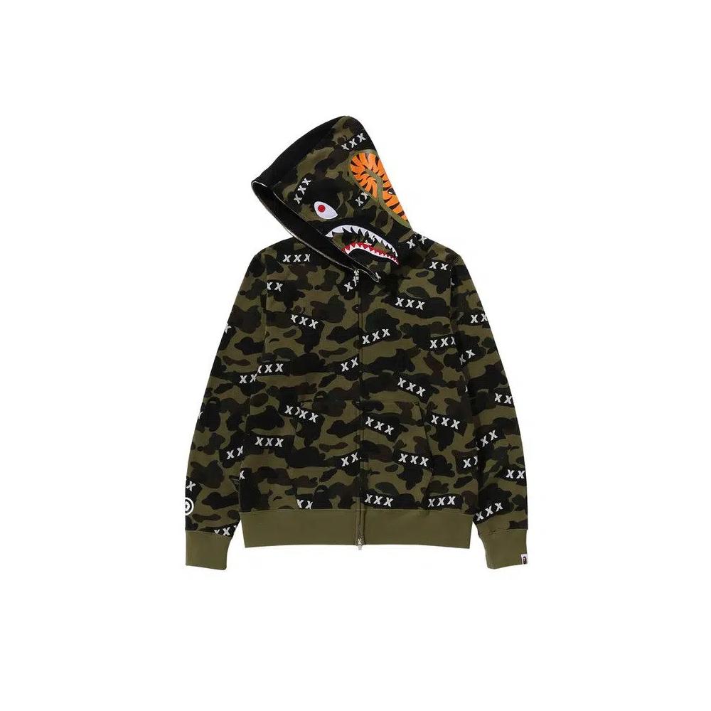 Молнии BAPE x God Selection XXX Shark Full Zip Hoodie 'Green' 3
