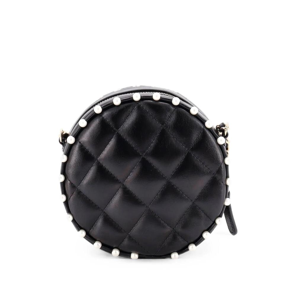 Round Clutch with Chain Quilted Calfskin with Pearl Detail crossbody bag 2