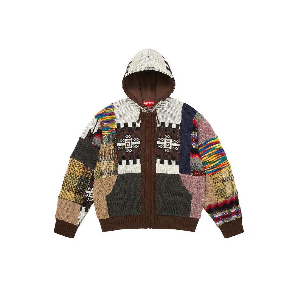 Свитера Supreme Patchwork Zip Up Hooded Sweater 'Brown' 1