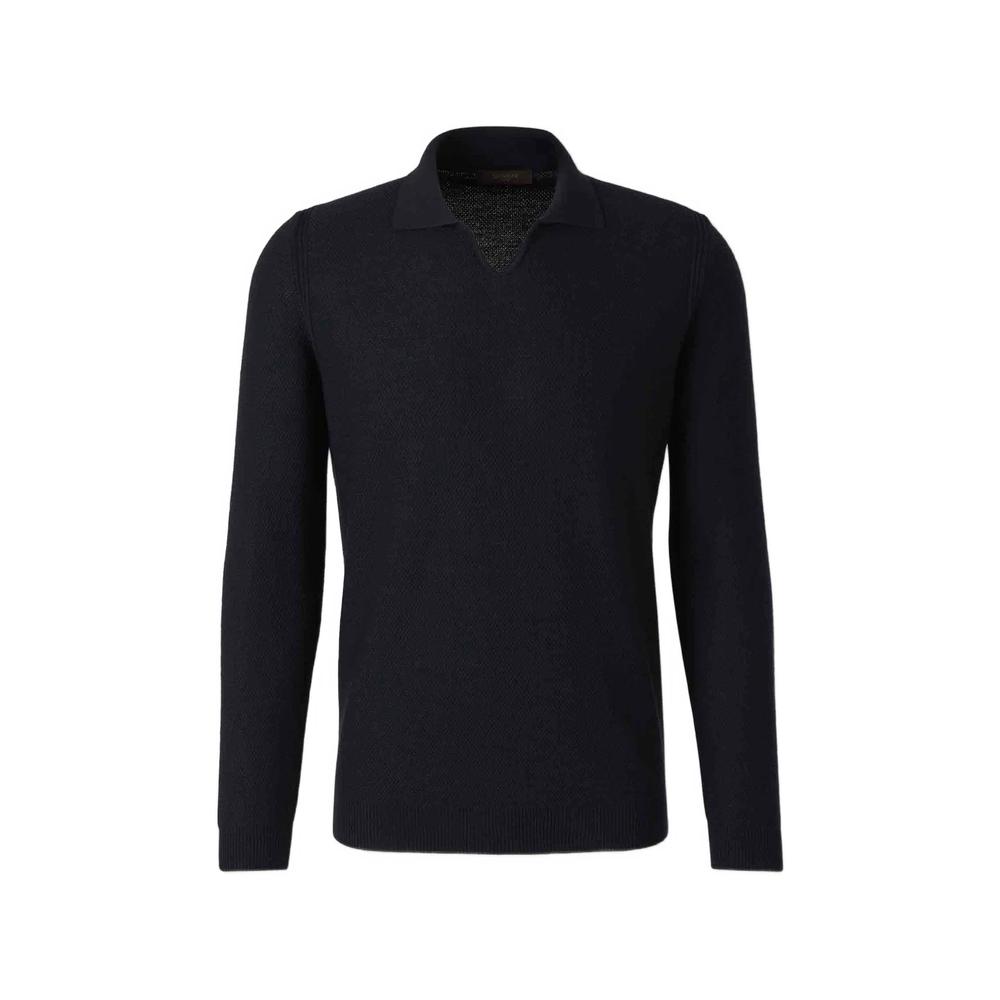 waffle-knit spread-collar polo shirt 1