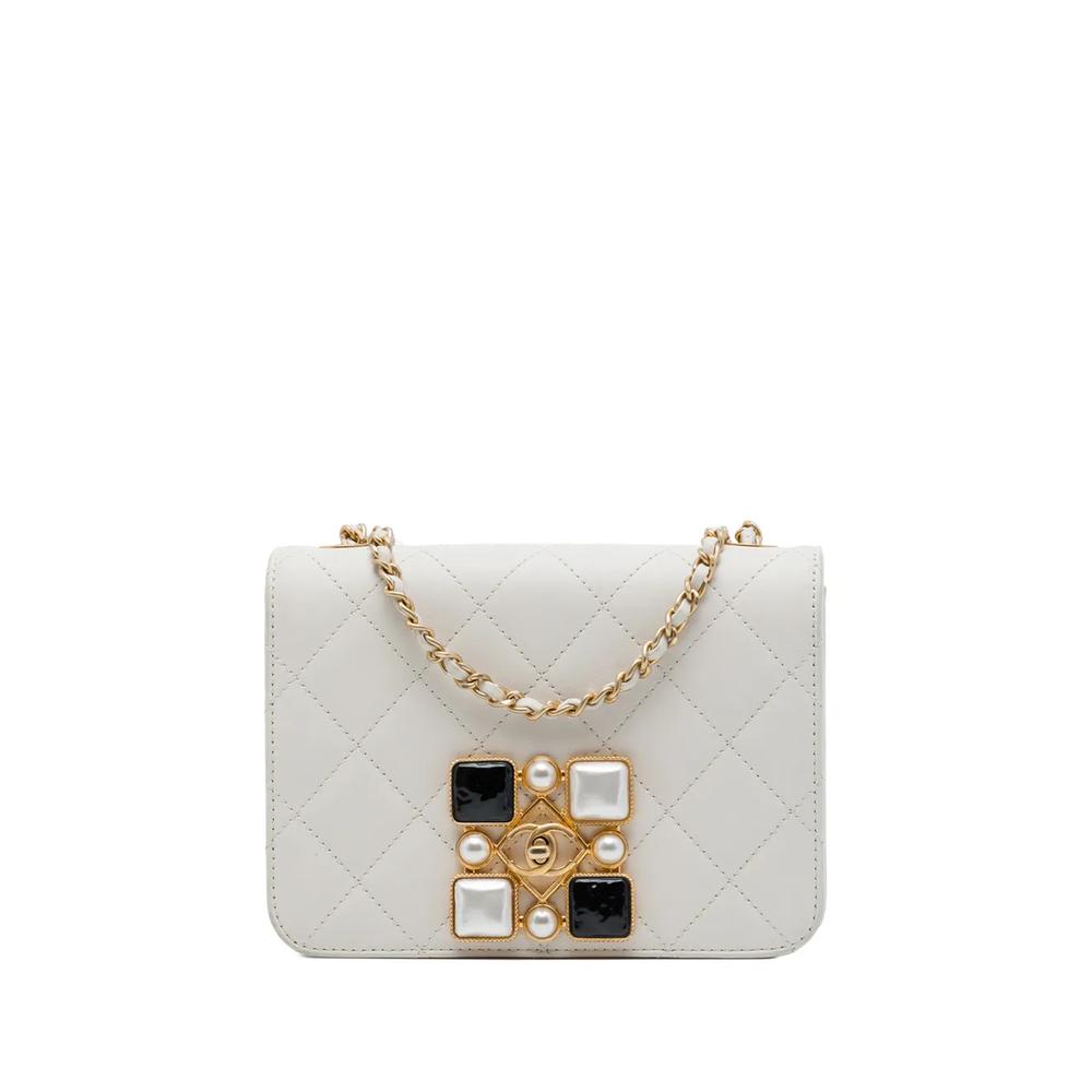 Маленькая сумка через плечо CC Quilted Calfskin Crystal Pearl Full Flap (2020 год) 1