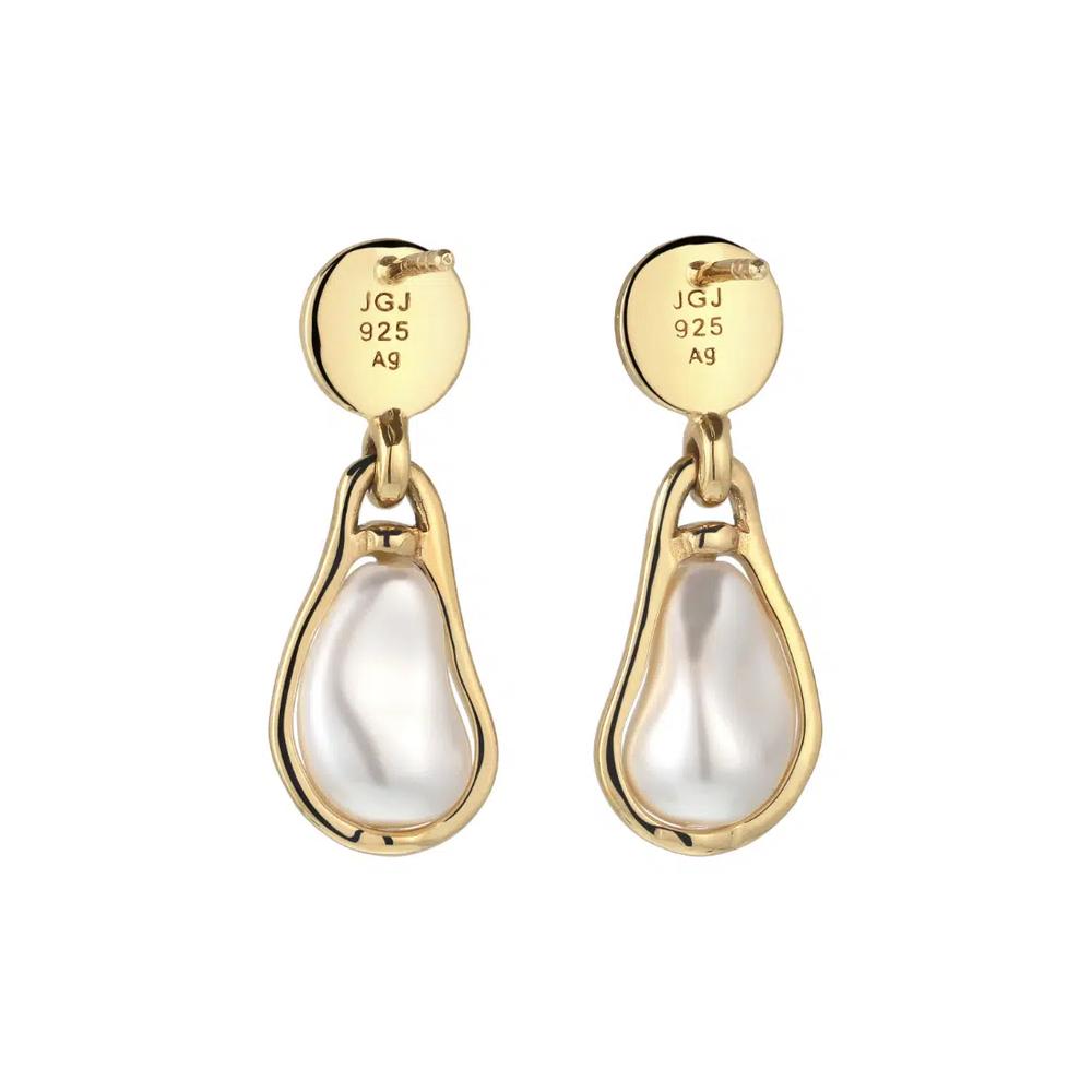Серьги-капли Swarovski® с жемчугом и чеканкой из серебра с позолотой 5