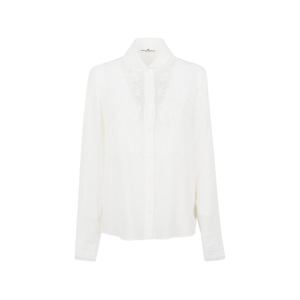 lace-appliqué silk shirt 1