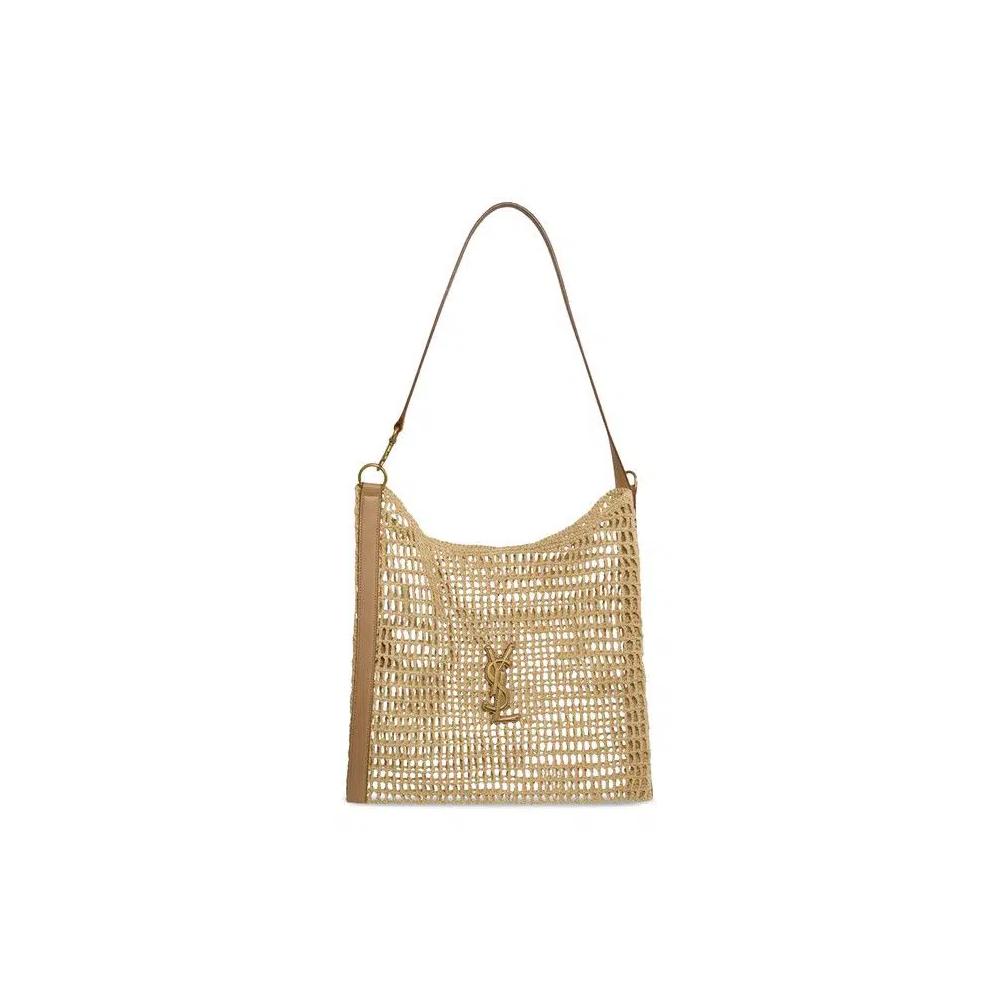 Сумки через плечо Saint Laurent Raffia Shoulder Bag 'Naturul/Vintage Brown/Gold' 1