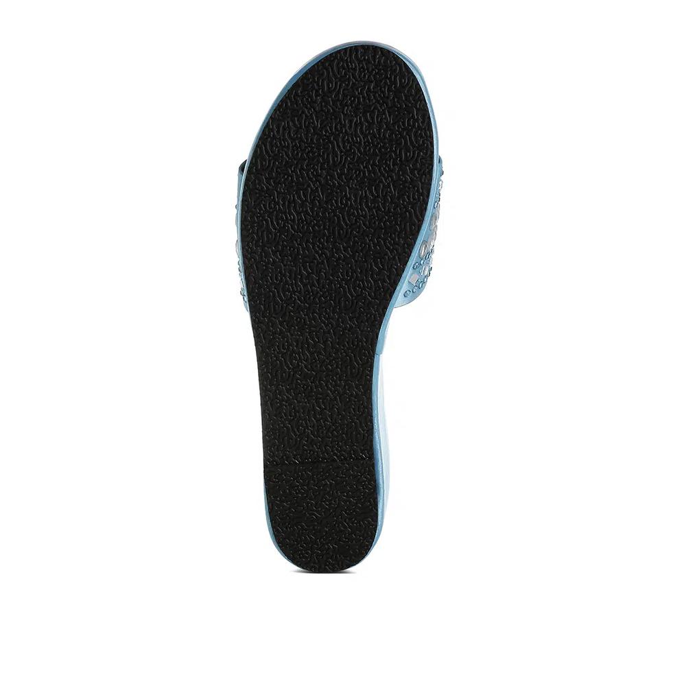 Diamante & Rhinestone Detail Stylish Flatforms в синем цвете 7