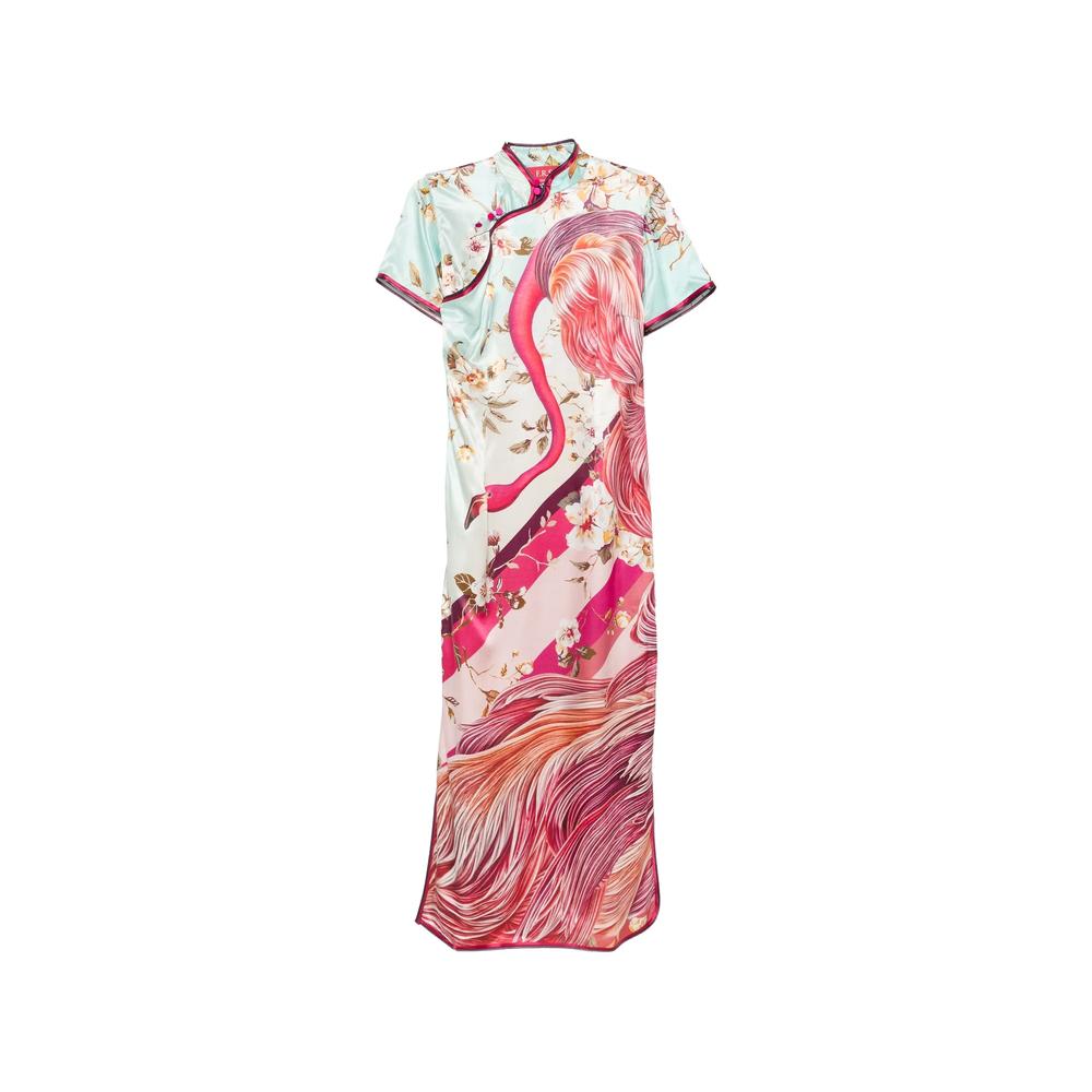 swan-print satin maxi dress 1