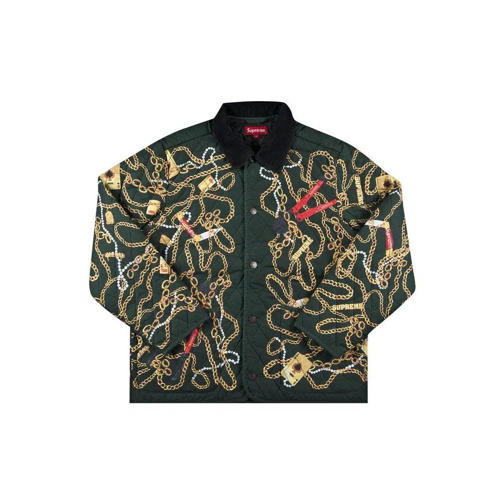 Пуховики Supreme Chains Quilted Jacket 'Темно-зеленый' 1