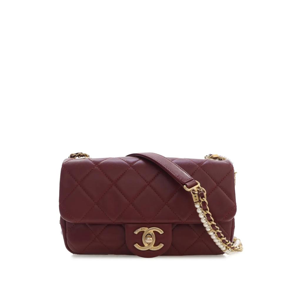 Стеганая сумка через плечо Mini Quilted Calfskin Crystal Pearls Chain Flap (2020 год) 1