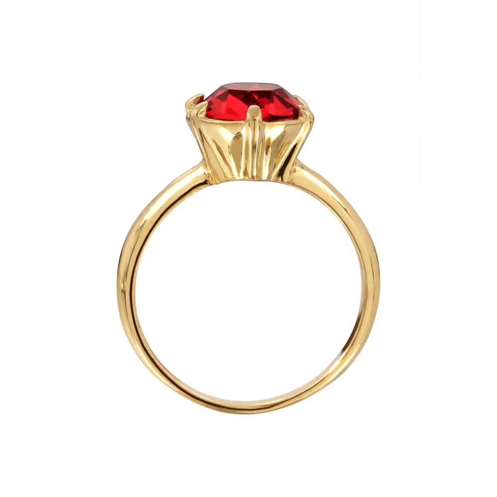 Кольцо-солитер с кристаллами Swarovski® Ruby Red – серебро с золотым покрытием 4