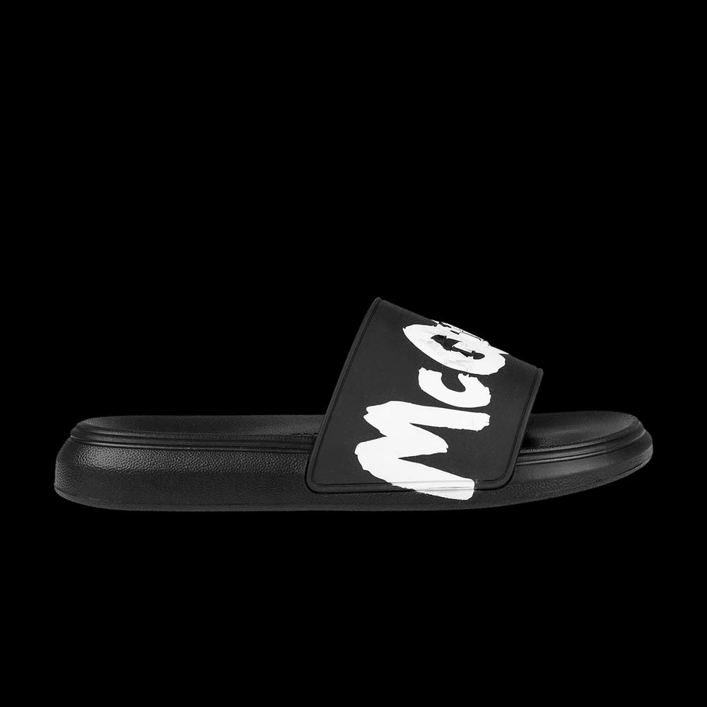 Слайды Alexander McQueen Wmns Rubber Pool Slide 'Graffiti Logo - Black White' 1