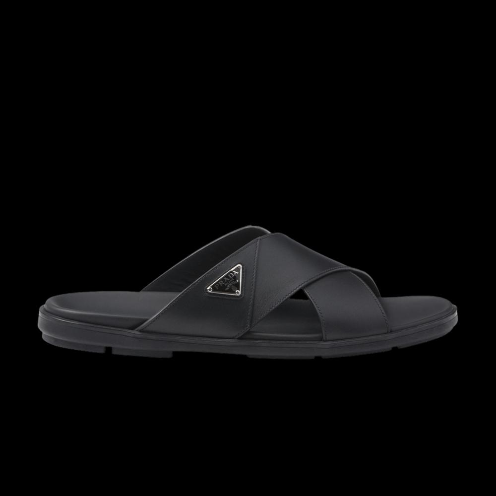 Сланцы Prada Leather Criss Cross Slide 'Черный' 1
