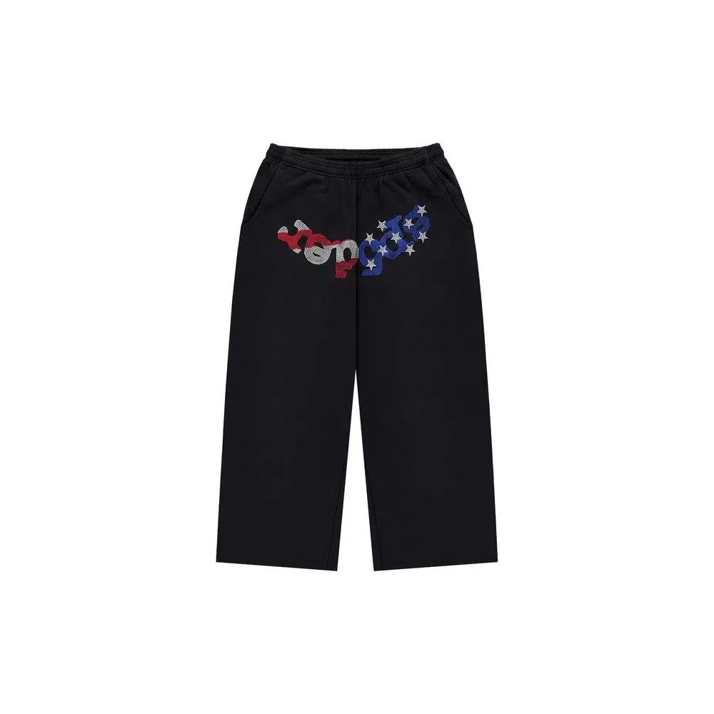 Шорты Sp5der Rhinestone OG Web Long Sweatshort 'Оникс' 1