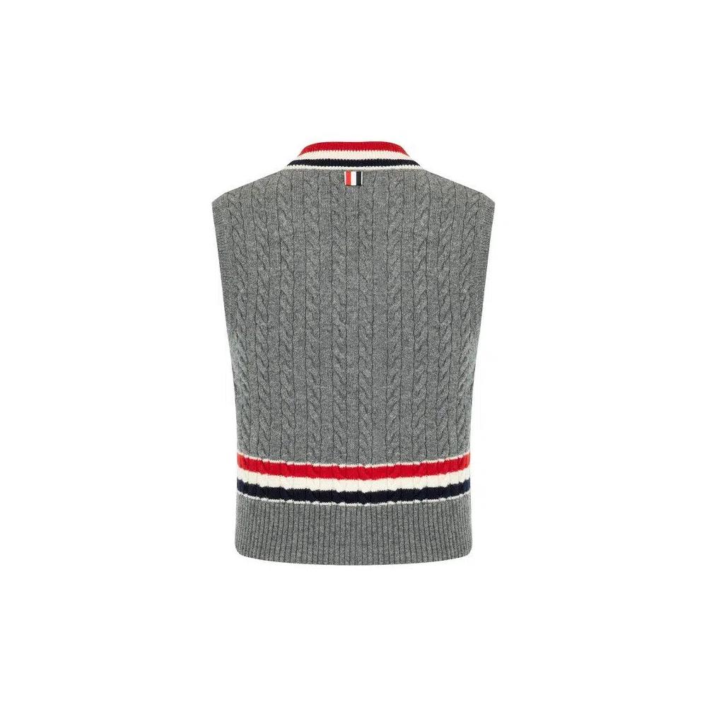 Жилеты Thom Browne Cable V Neck Cricket Pullover Vest 'Средне-серый' 2