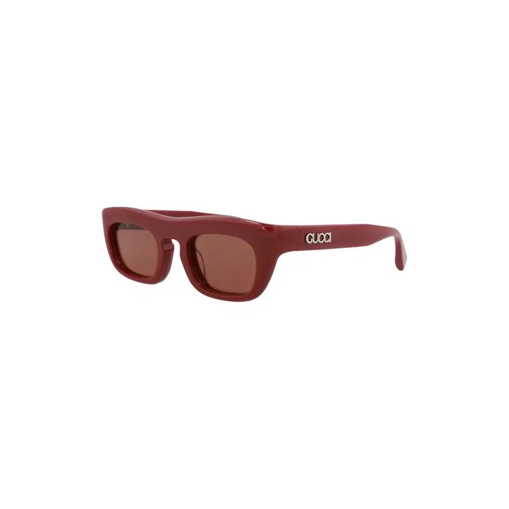 Gucci Солнцезащитные очки с квадратной оправой из переработанного ацетата 'Burgundy/Brown' 3