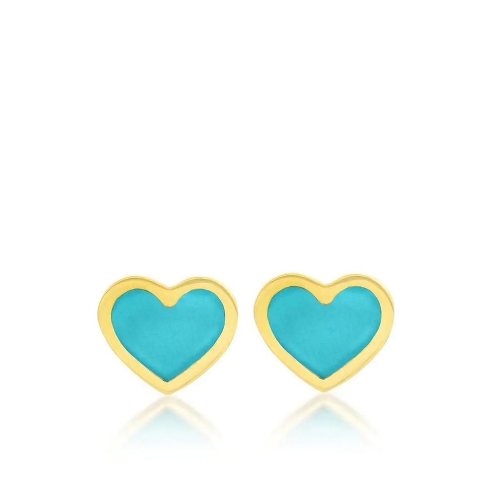 Серьги-гвоздики XS Heart из желтого золота с бирюзой 1