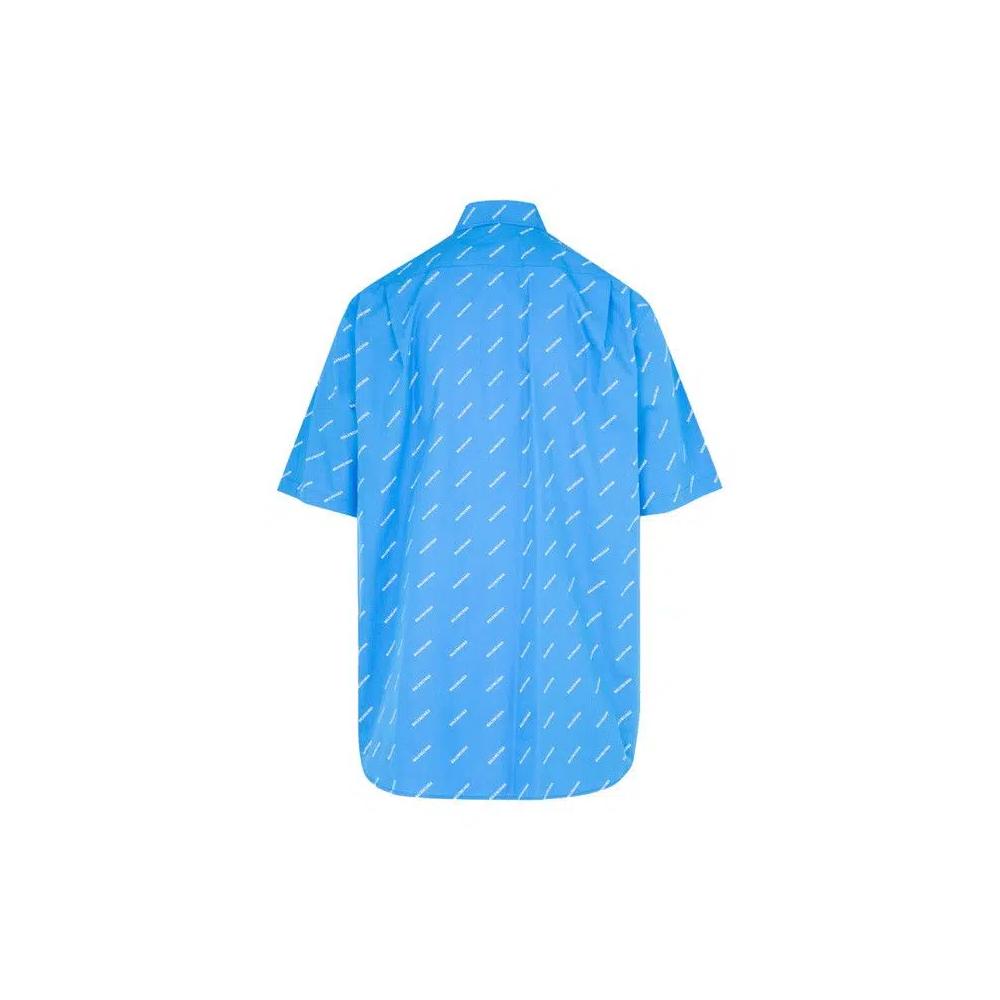 Рубашки Balenciaga All Over Logo Button Down Shirt «Blue» 2