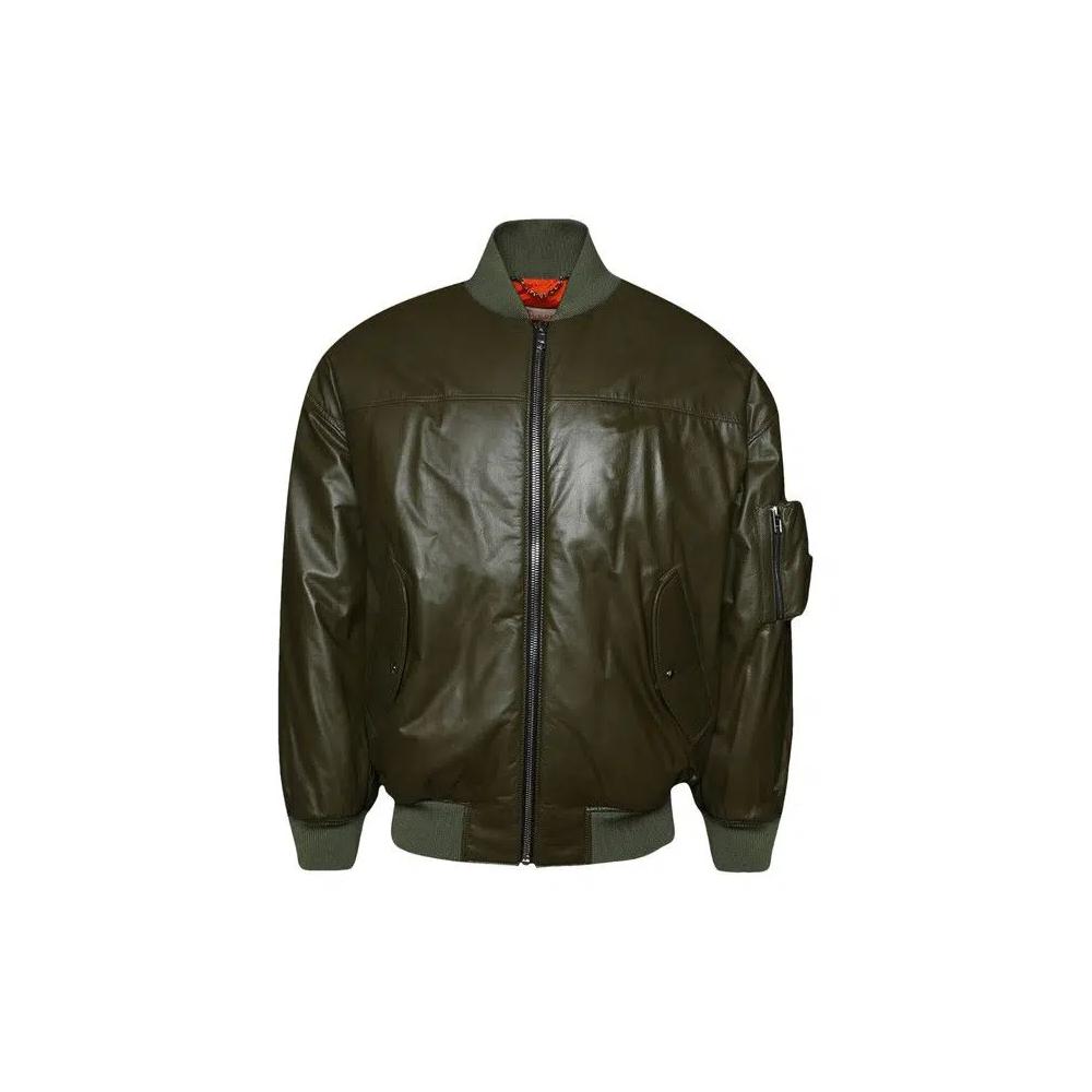 Бомбер Gucci Leather Bomber Jacket 'Военный зеленый' 1