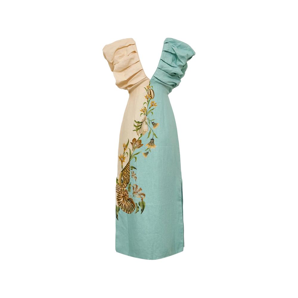 Marine Garden Puff midi dress 2
