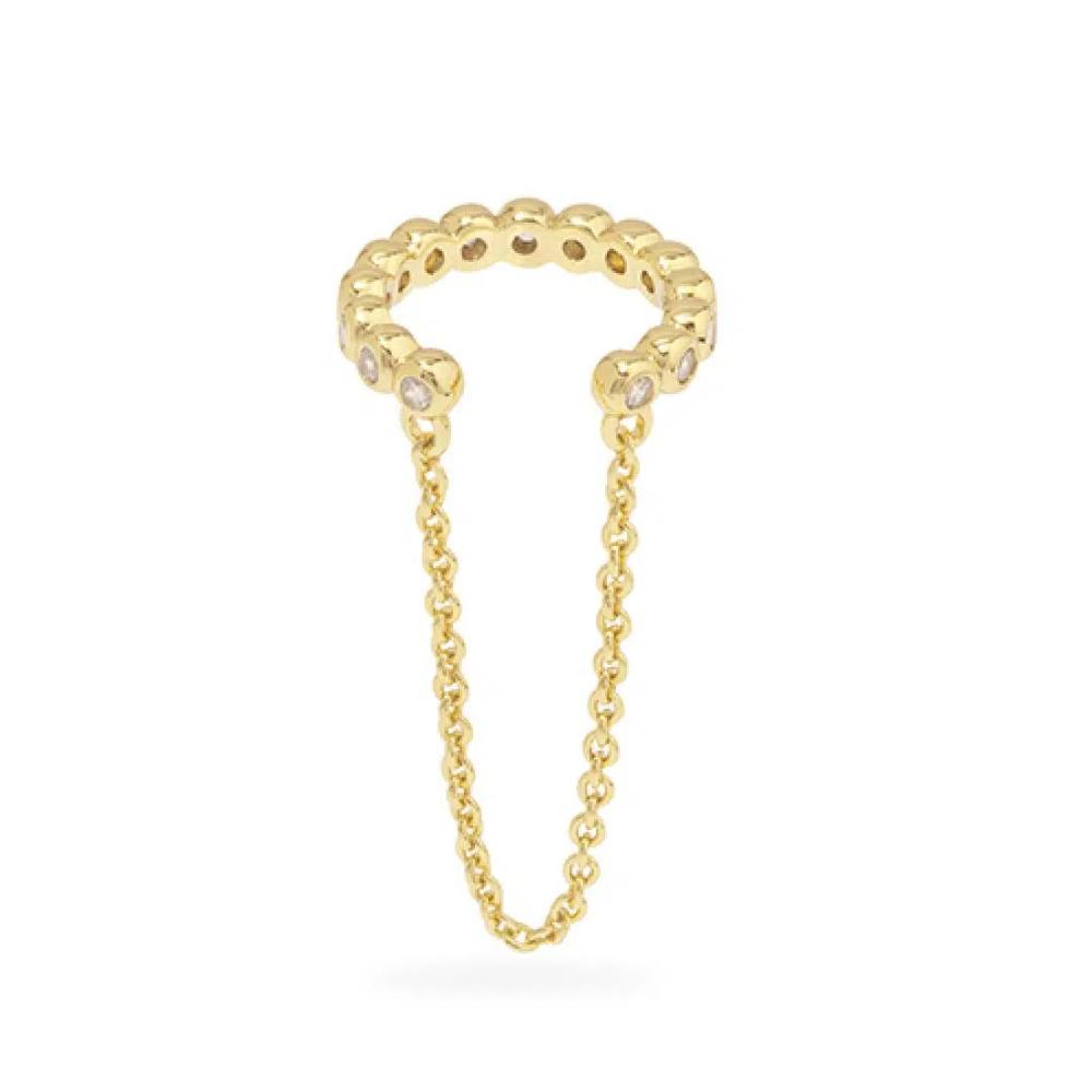 Золотая серьга-кафф с подвеской-цепочкой Pave Drop Chain 4