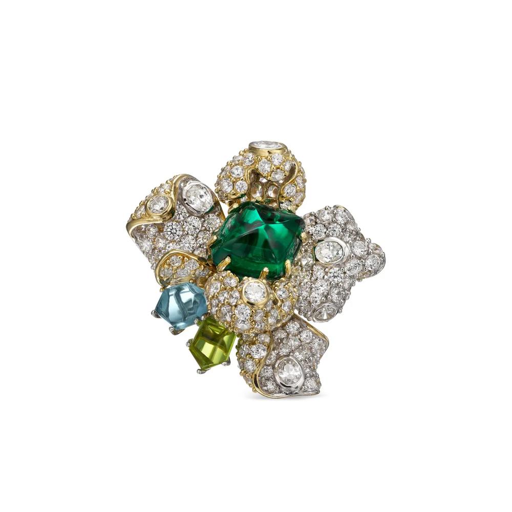 Позолоченное кольцо Emerald Blossom с камнями 1
