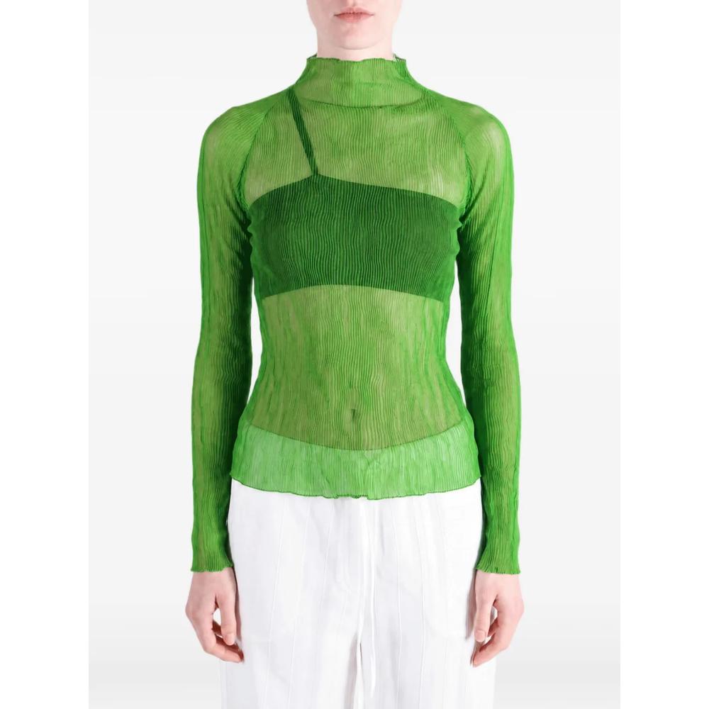 Плиссированный топ Chiffon Twist 1 с высоким воротником 1