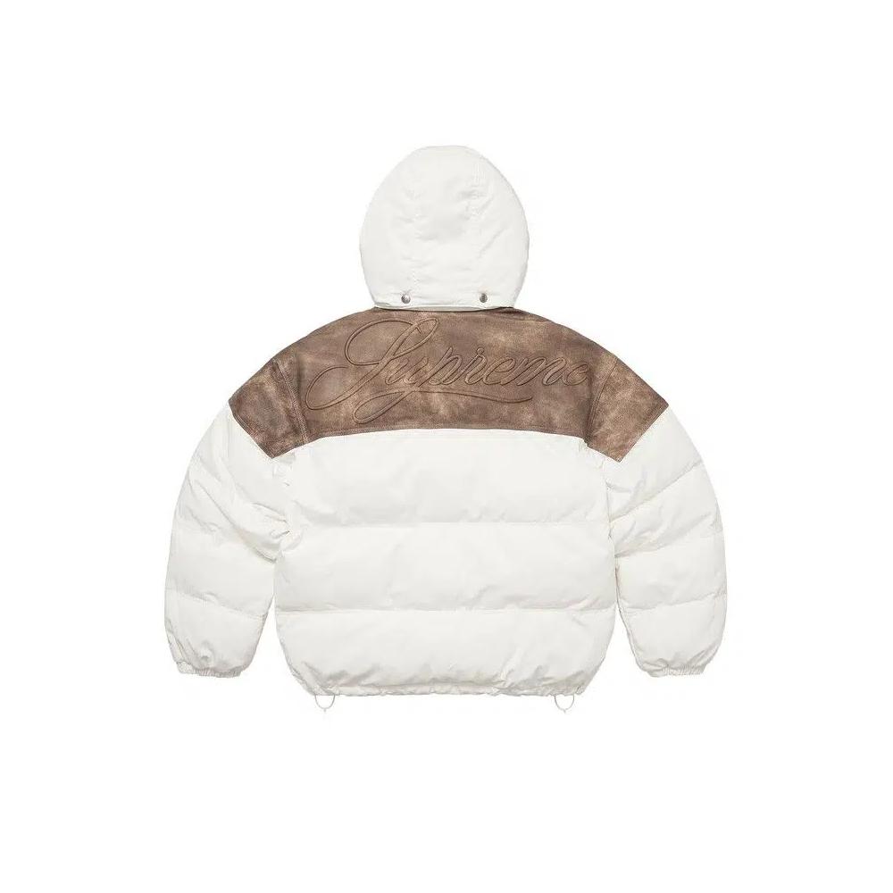 Пуховики Supreme Leather Yoke Puffer Jacket «White» 2