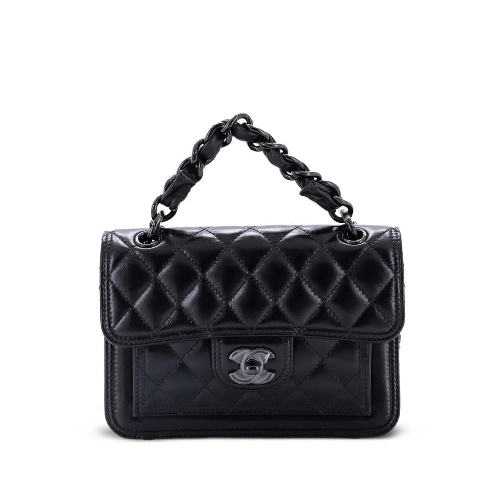 Мини-сумка на плечо So Black Double You CC Flap Bag Quilted Shiny Crumpled Calfskin 1