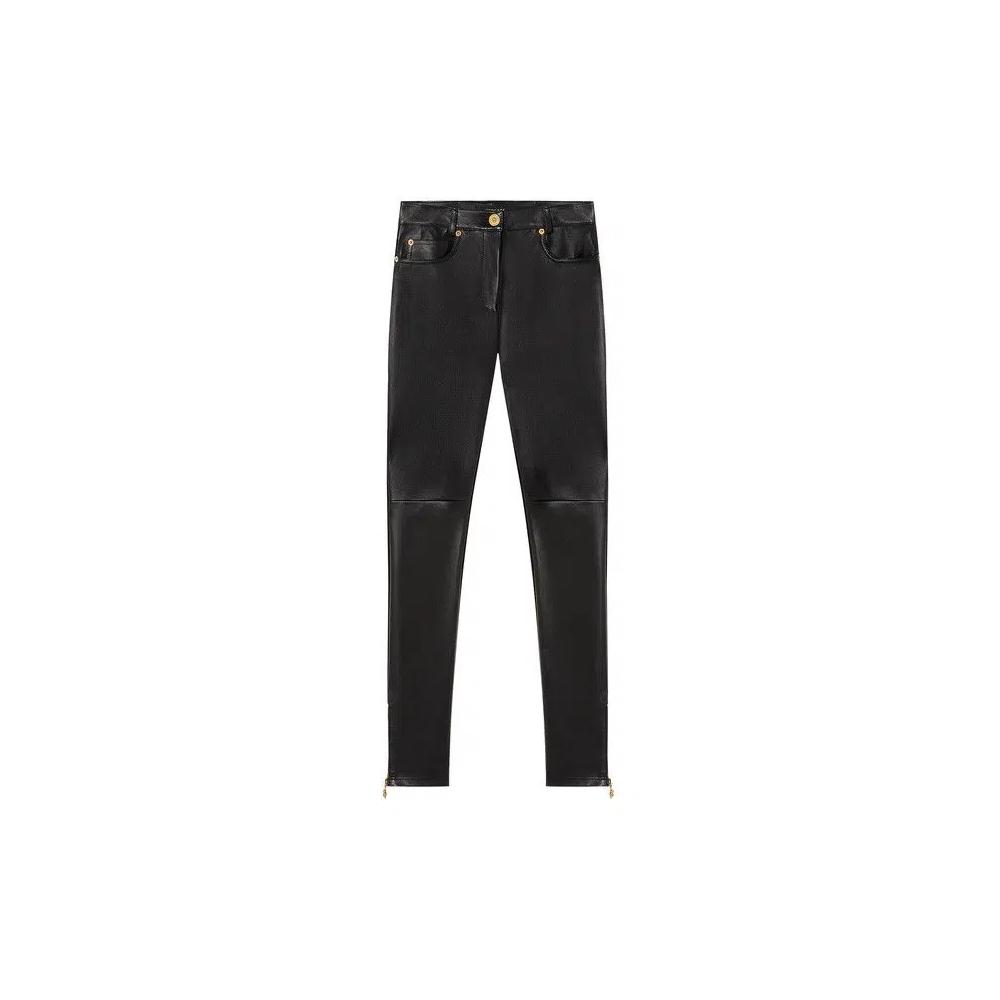 Кожаные брюки Versace Leather Leggings «Black» 1