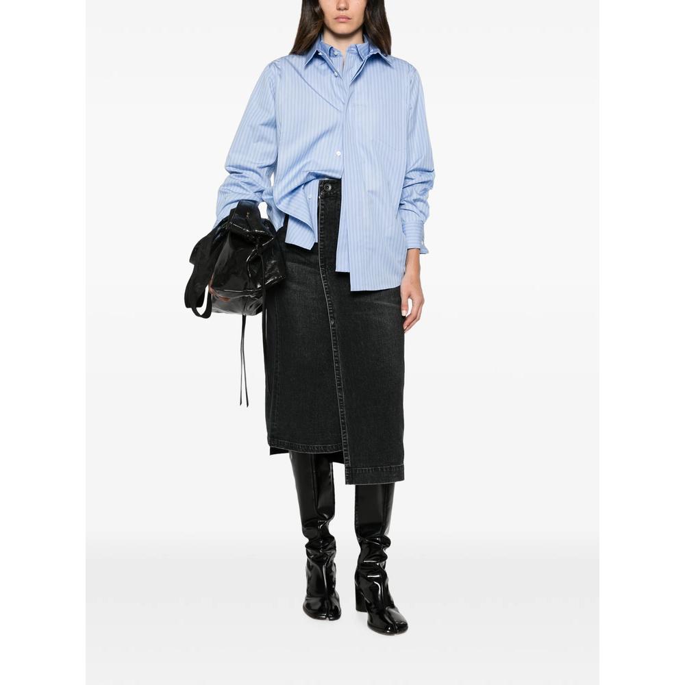 asymmetric-hem denim midi skirt 2