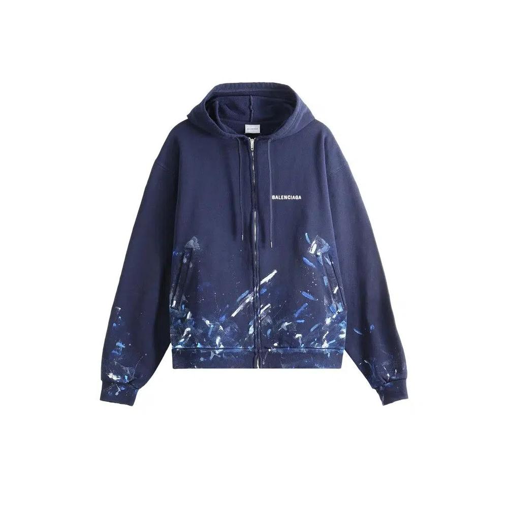 Худи на молнии Balenciaga Paint Splatter Oversized Zip-Up Hoodie 'Navy' 1