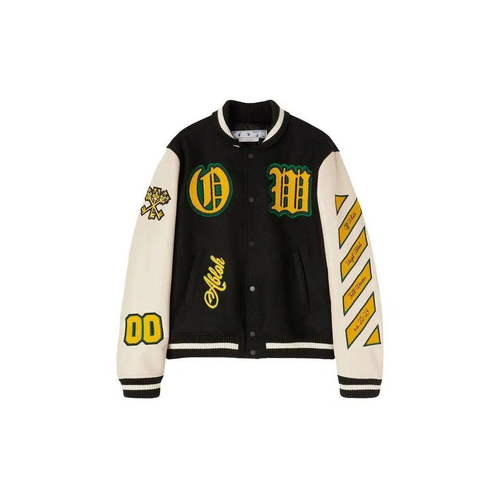 Верхняя одежда Off-White Graphics Leather Varsity 'Чёрный/Жёлтый' 1