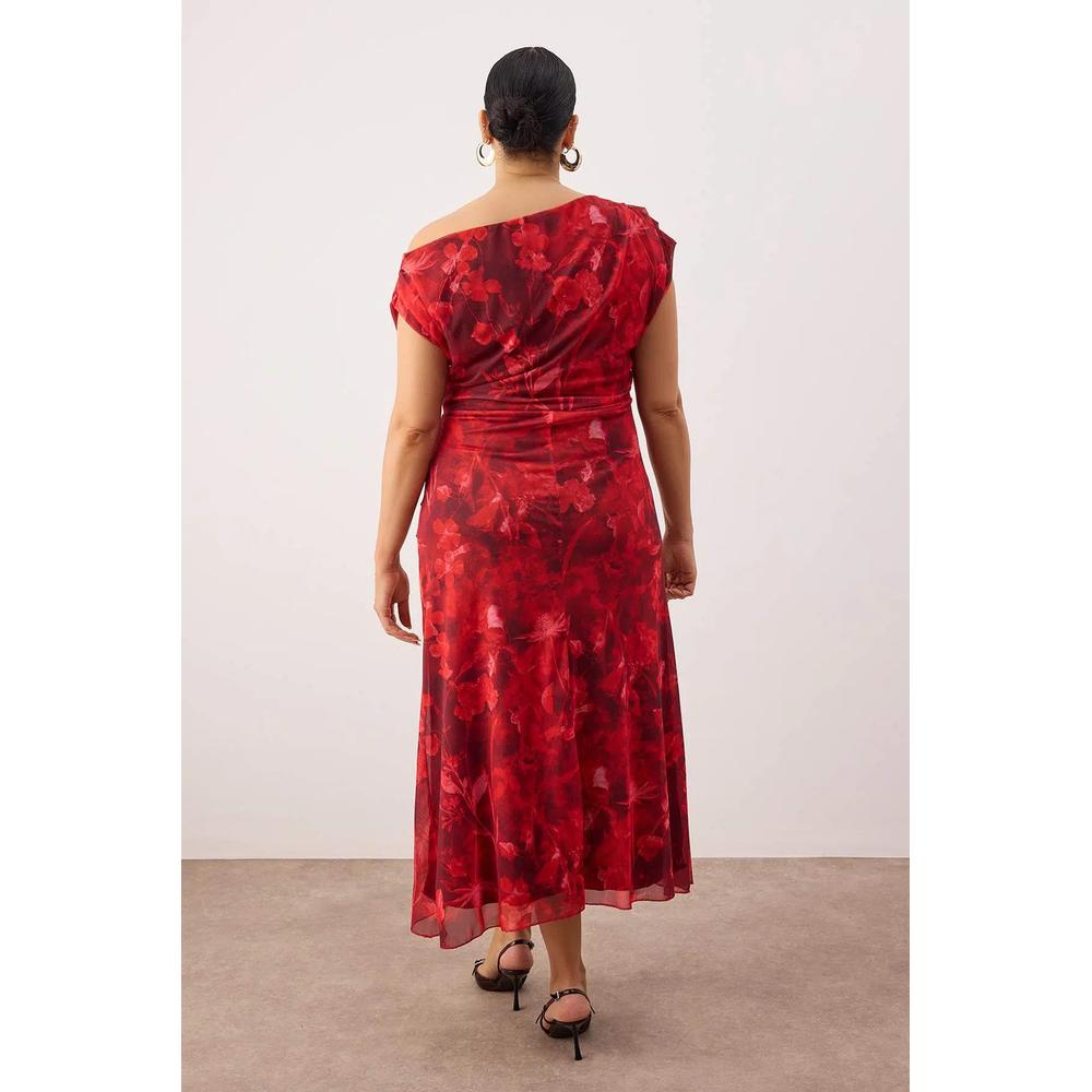 Платье Red-Multicolor Midi Bodycon Tulle Knitted Plus Size Tbbss25Ah00249 4